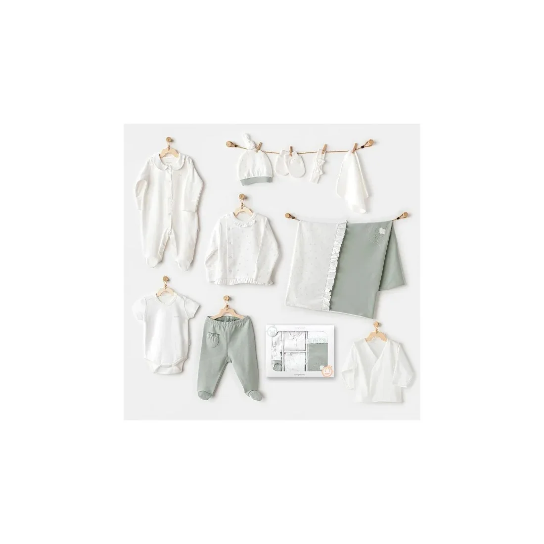 Coffret naissance 100% coton 10 pièces - Vert