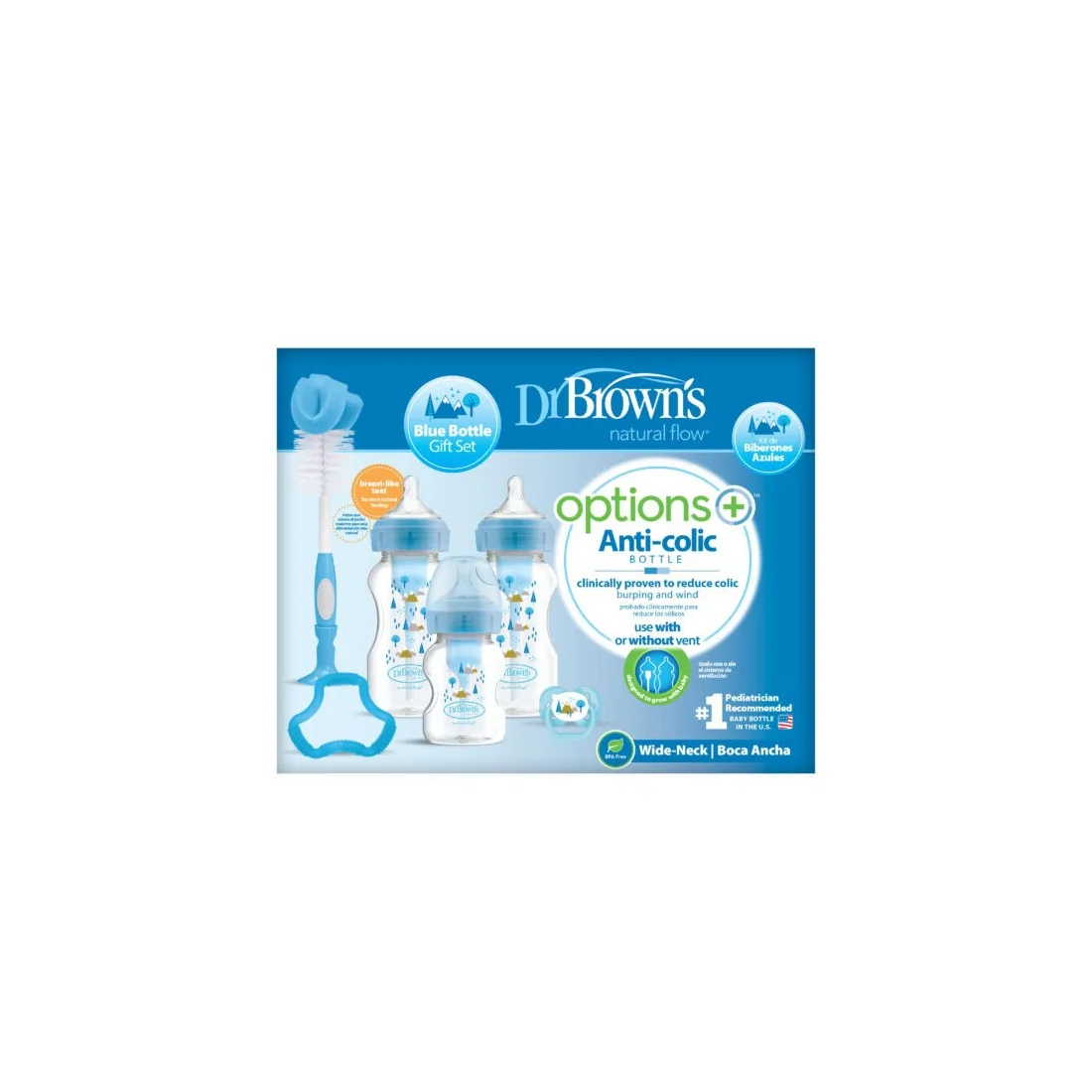 Dr Brown's Pack cadeau Biberons Anti-coliques à Cole large - Bleu