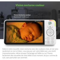 Babyphone Vidéo avec Wifi LCD HD 5" 720p Panoramique Inclinaison à 360° avec caméra Zoom 8X
