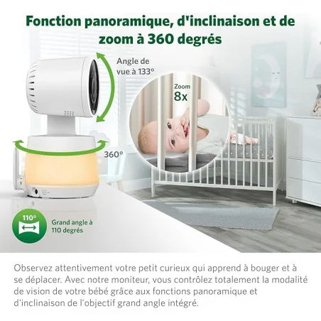 Babyphone Vidéo avec Wifi LCD HD 5" 720p Panoramique Inclinaison à 360° avec caméra Zoom 8X