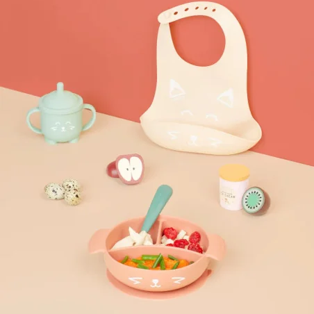 Babymoov Kit Repas Bébé LEARN'ISY Fox 15-24 mois (bol silicone + cuillère + bavoir + tasse)