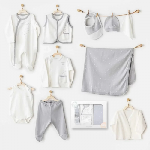 Coffret naissance 100% coton 10 pièces - Gris