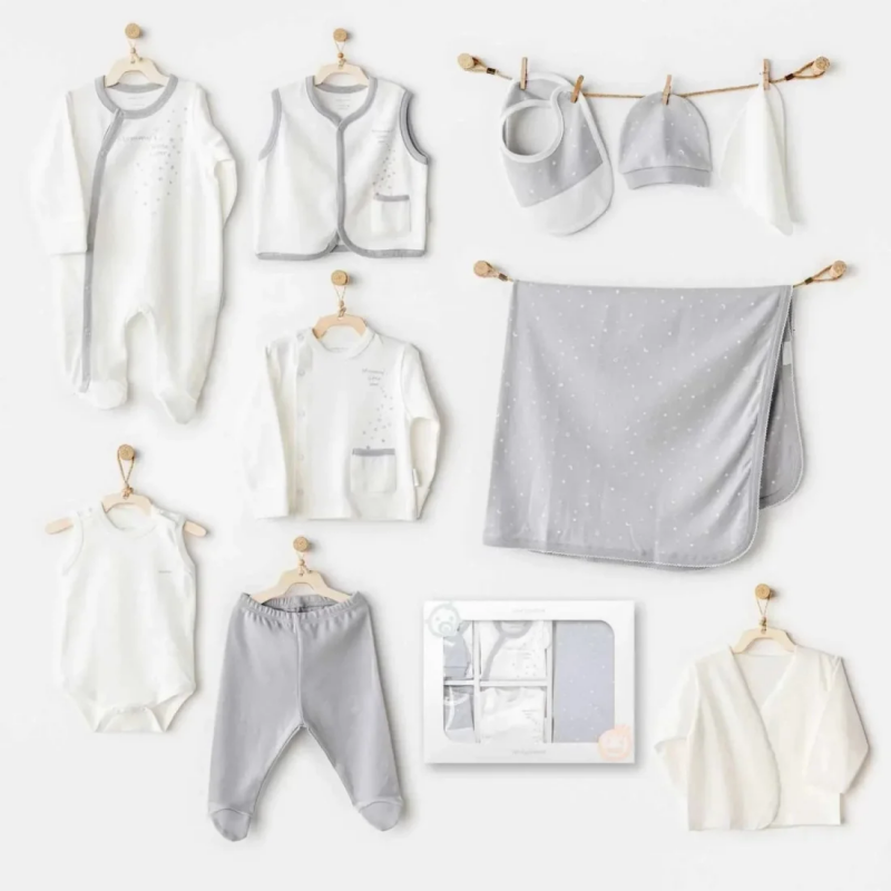 Coffret naissance 100% coton 10 pièces - Gris