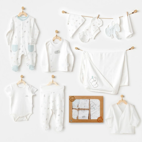 Coffret naissance 100% coton 10 pièces - Éléphant Coffret naissance 100% coton 10 pièces - Éléphant
