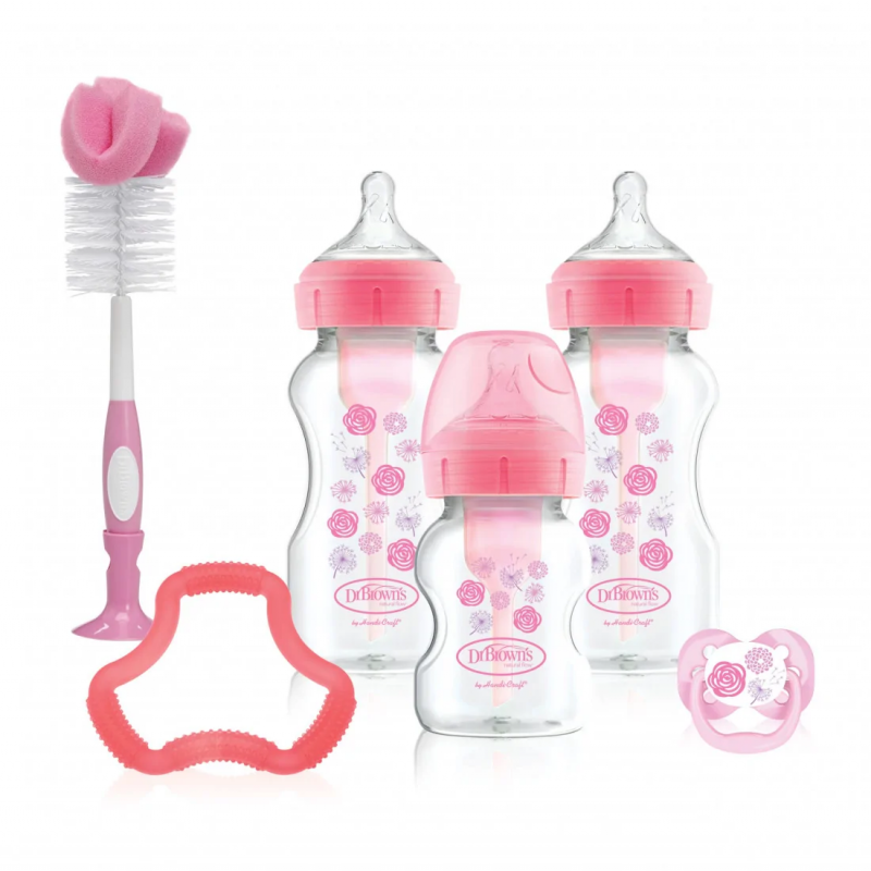 Dr Brown's Pack cadeau Biberons Anti-coliques à Col large - Rose