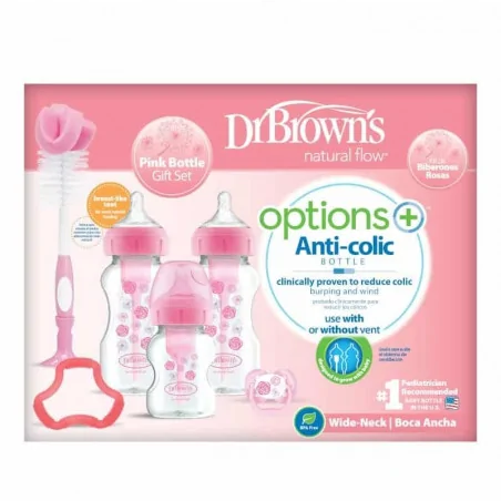 Dr Brown's Pack cadeau Biberons Anti-coliques à Col large - Rose