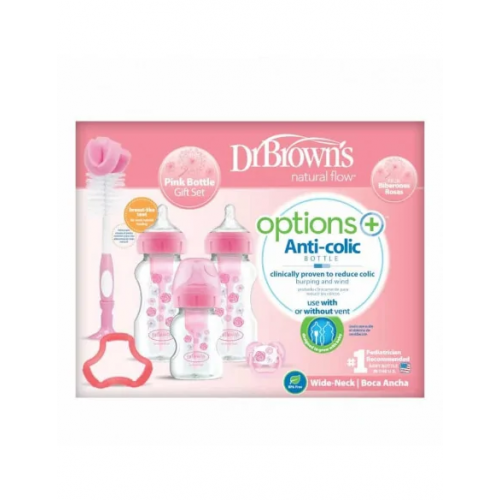 Dr Brown's Pack cadeau Biberons Anti-coliques à Col large - Rose