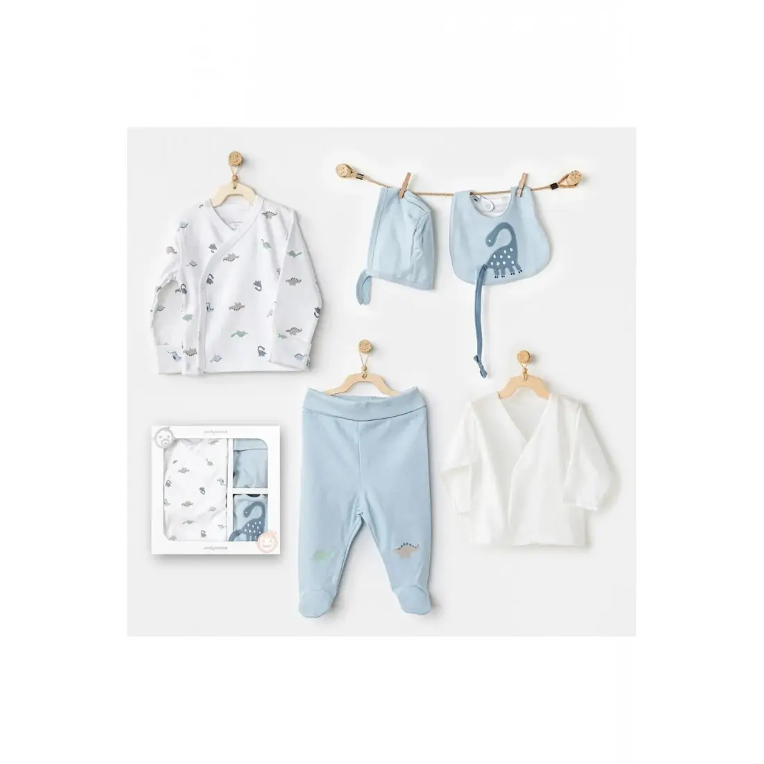 Coffret Naissance 100% Coton 5 Pièces Dinosaure