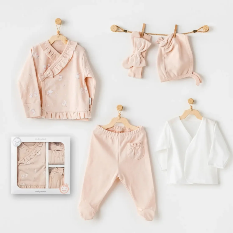 Coffret Naissance 100% Coton 5 Pièces - Corail