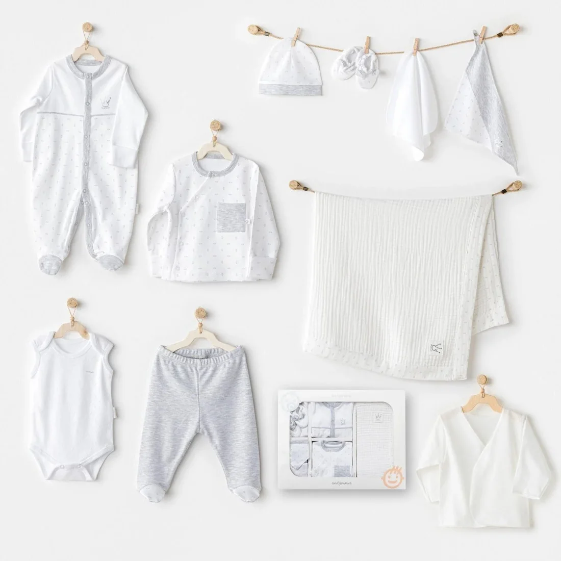 Coffret naissance 100% coton 10 pièces pour nouveau-né - Crown