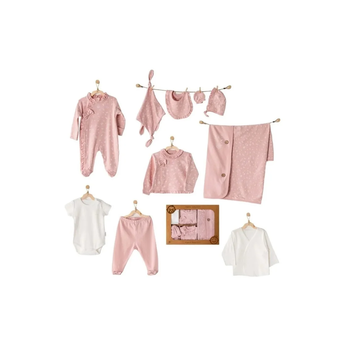 Coffret naissance 100% coton 10 pièces - Rose