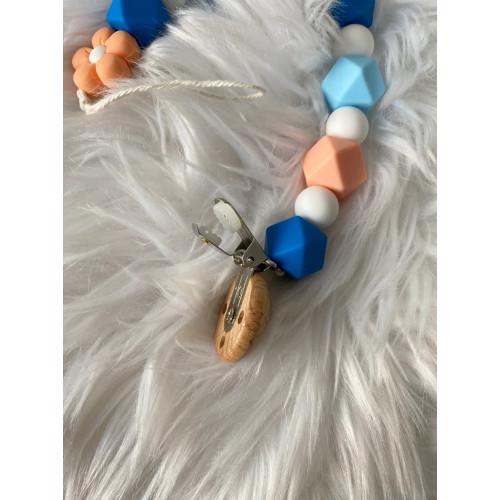 Attache sucette - Fleur Saumon - Bleu Attache sucette - Fleur Saumon - Bleu