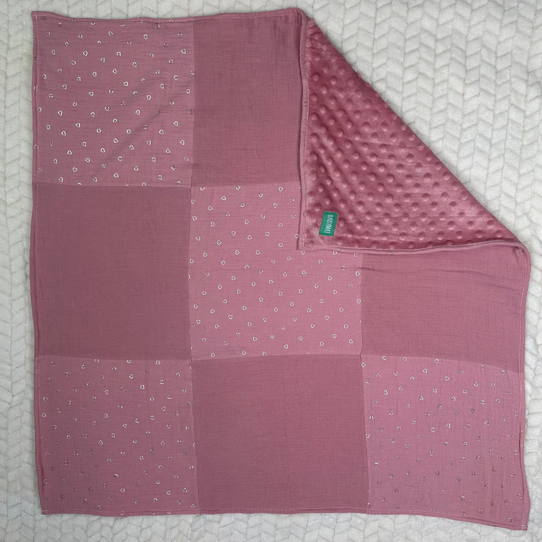 Couverture d'Hiver - Coeurs x Minky - Patchwork 100x100 cm