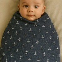 Couverture Mi-Saison -Marine ⚓️ - 100x80cm