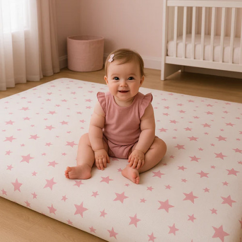 Matelas au sol - Blanc Aux Étoiles Roses Matelas au sol - Blanc Aux Étoiles Roses