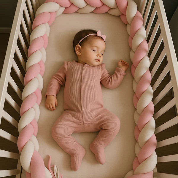 Tour de lit tressé - Rose Blanc 