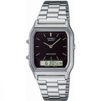 Casio – Classique duel time – Vintage collection en fond noir – Bracelet en acier inoxydable – AQ-230A-1DMQ