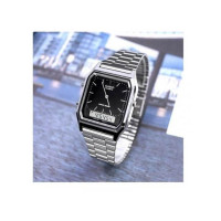 Casio – Classique duel time – Vintage collection en fond noir – Bracelet en acier inoxydable – AQ-230A-1DMQ