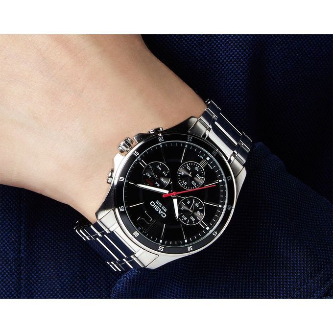 Casio – Homme – Cadran noir – Bracelet en acier inoxydable – MTP-1374D-1AVDF