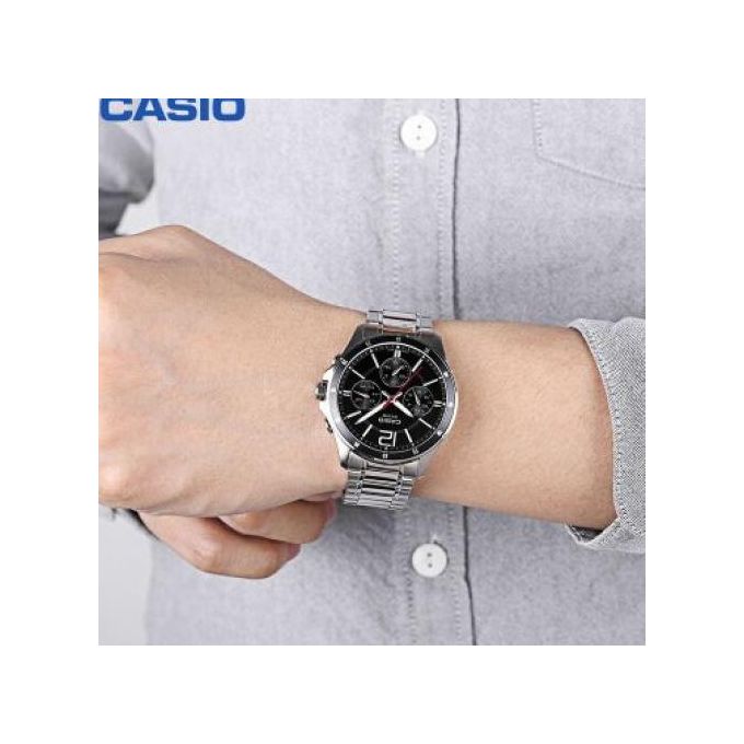 Casio – Homme – Cadran noir – Bracelet en acier inoxydable – MTP-1374D-1AVDF