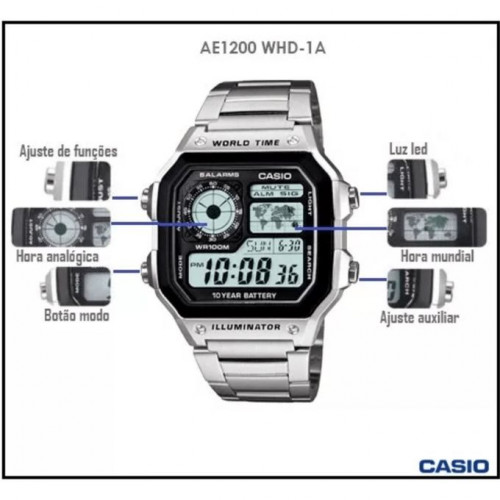 Casio – Montre homme argentée bracelet en acier inoxydable – AE-1200WHD-1AVDF Casio – Montre homme argentée bracelet en acier inoxydable – AE-1200WHD-1AVDF