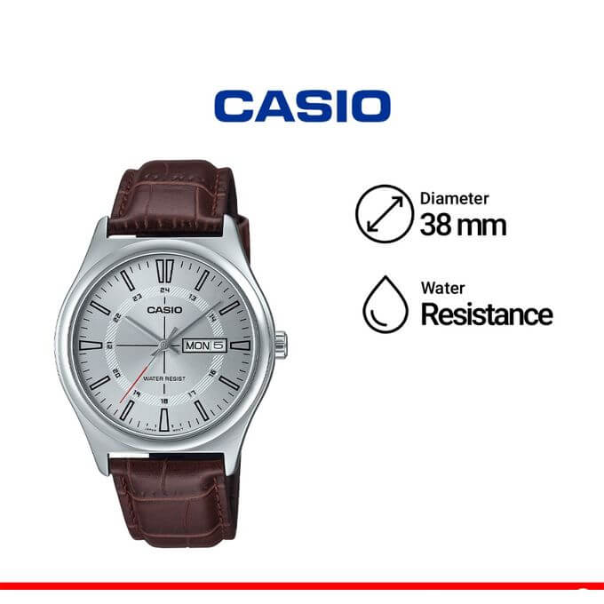 Casio – Marron – Boîtier argenté – Avec dateur – Dimension B. 38mm – MTP-V006L-7C