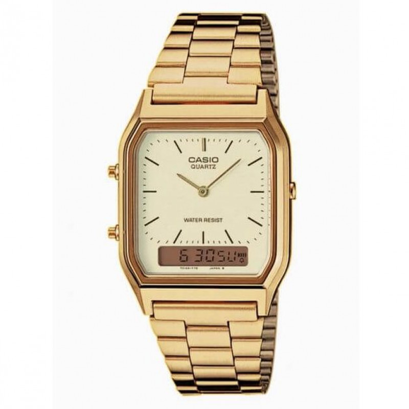 Casio – Double montre digitale/analogique – Bracelet inoxydable doré – AQ-230GA-9DMQ