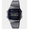 Casio – Chiffres blancs sur fond noir – Bracelet en acier inoxydable noir – A168WGG-1BDF