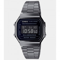 Casio – Chiffres blancs sur fond noir – Bracelet en acier inoxydable noir – A168WGG-1BDF