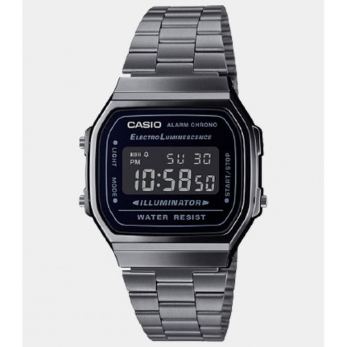 Casio – Chiffres blancs sur fond noir – Bracelet en acier inoxydable noir – A168WGG-1BDF Casio – Chiffres blancs sur fond noir – Bracelet en acier inoxydable noir – A168WGG-1BDF