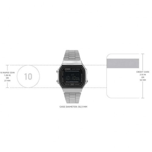 Casio – Chiffres blancs sur fond noir – Bracelet en acier inoxydable noir – A168WGG-1BDF Casio – Chiffres blancs sur fond noir – Bracelet en acier inoxydable noir – A168WGG-1BDF