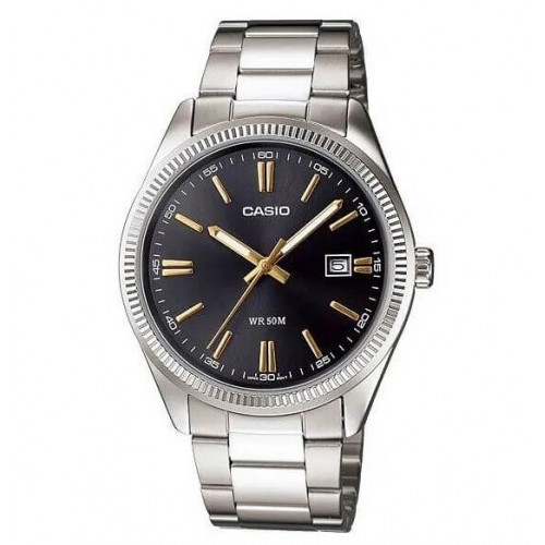 Casio – Index dorés – Cadran noir – Tout en acier inoxydable – MTP-1302D-1A2VDF Casio – Index dorés – Cadran noir – Tout en acier inoxydable – MTP-1302D-1A2VDF
