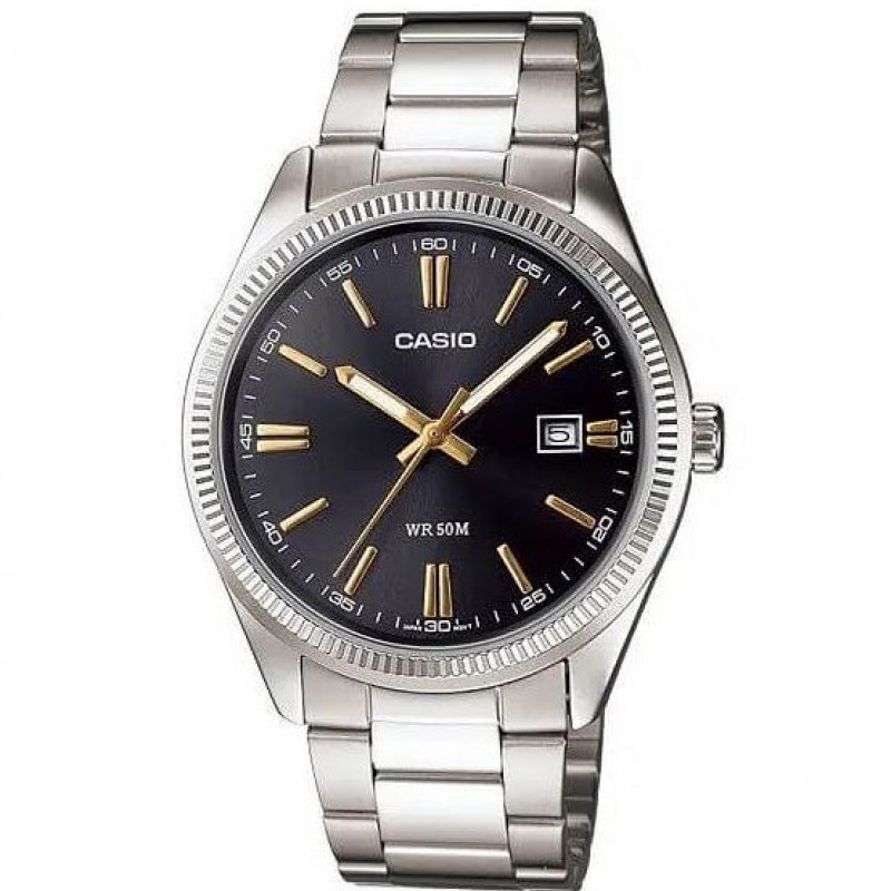 Casio – Index dorés – Cadran noir – Tout en acier inoxydable – MTP-1302D-1A2VDF