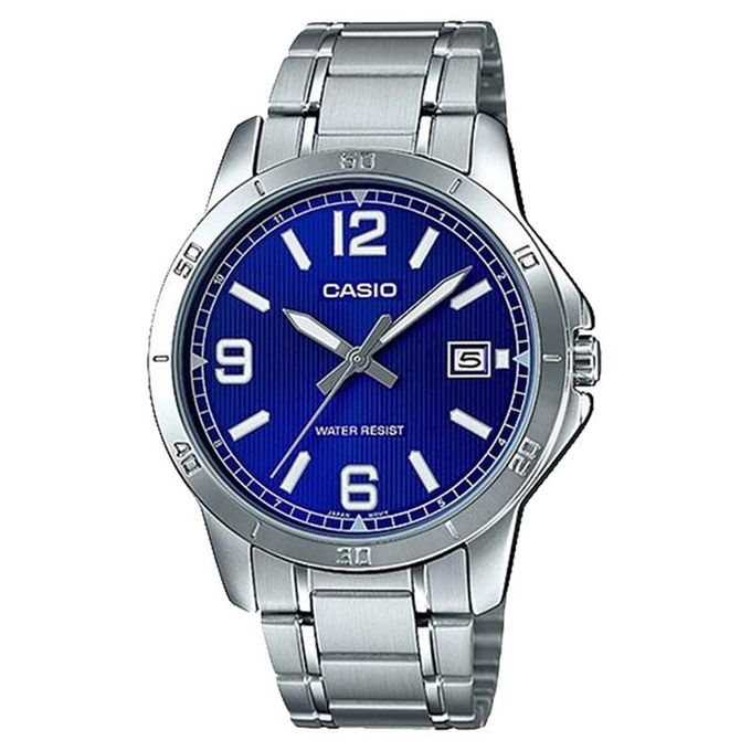 Casio – Pour homme – Cadran bleu – Bracelet en acier inoxydable – MTP-V004D-2BU