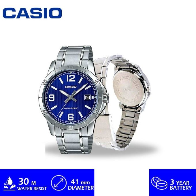 Casio – Pour homme – Cadran bleu – Bracelet en acier inoxydable – MTP-V004D-2BU