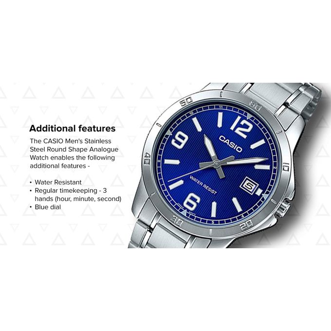 Casio – Pour homme – Cadran bleu – Bracelet en acier inoxydable – MTP-V004D-2BU