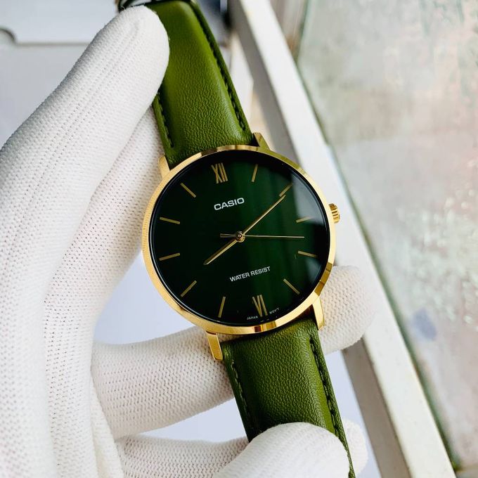 Casio – Verte – Doré cadran vert – Bracelet cuir vert – MTP-VT01GL-3BUDF