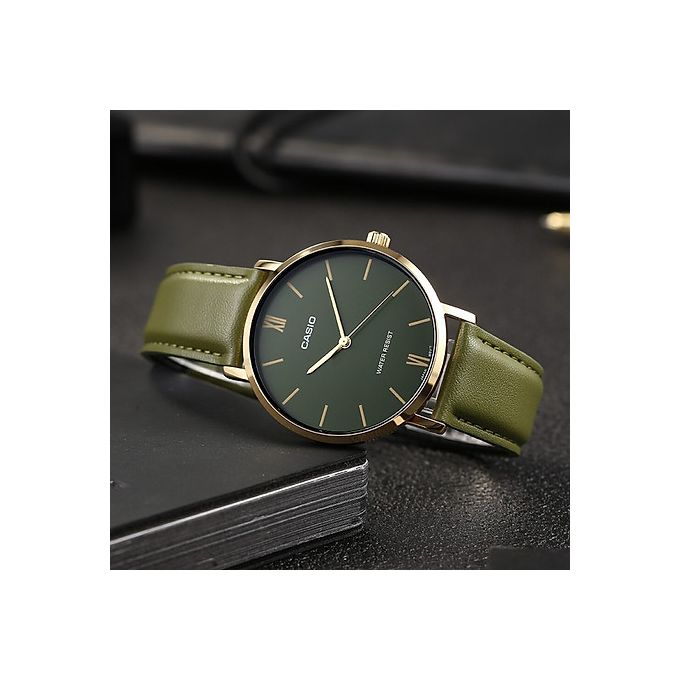Casio – Verte – Doré cadran vert – Bracelet cuir vert – MTP-VT01GL-3BUDF