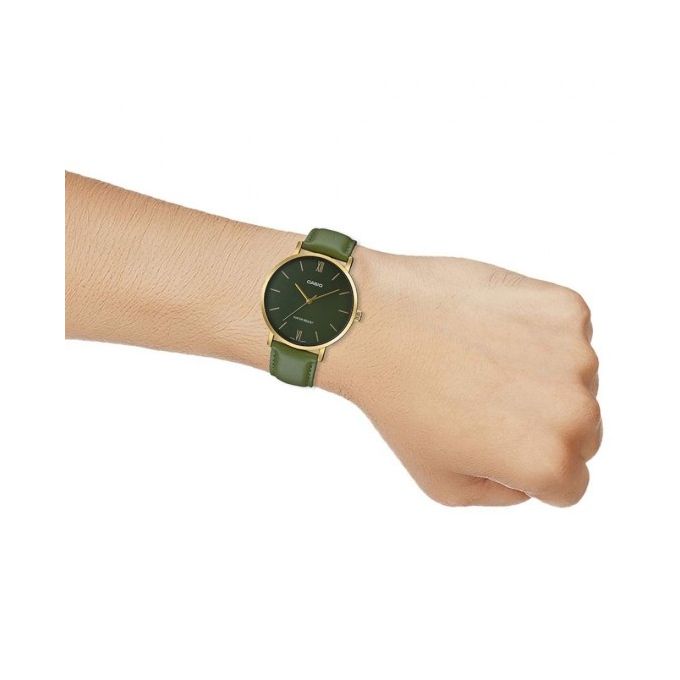 Casio – Verte – Doré cadran vert – Bracelet cuir vert – MTP-VT01GL-3BUDF