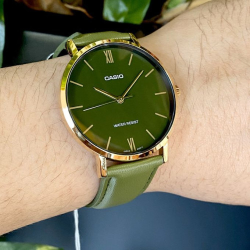 Casio – Verte – Doré cadran vert – Bracelet cuir vert – MTP-VT01GL-3BUDF Casio – Verte – Doré cadran vert – Bracelet cuir vert – MTP-VT01GL-3BUDF