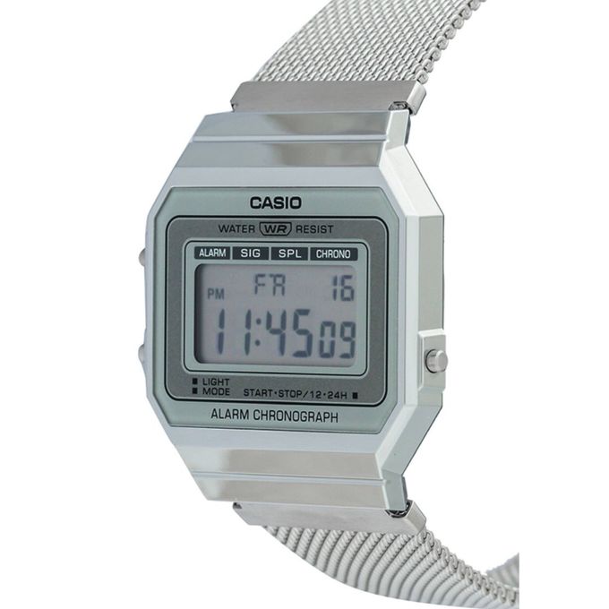 Casio – SUPER SLIM – Vintage – Digital argenté – Bracelet milanais – A700WM-7ADF