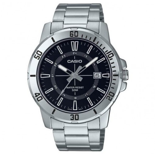 Casio – Cadran noir en bracelet inoxydable et avec dateur pour homme – MTP-VD01D-1CV Casio – Cadran noir en bracelet inoxydable et avec dateur pour homme – MTP-VD01D-1CV