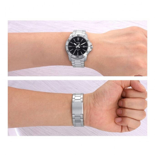 Casio – Cadran noir en bracelet inoxydable et avec dateur pour homme – MTP-VD01D-1CV Casio – Cadran noir en bracelet inoxydable et avec dateur pour homme – MTP-VD01D-1CV