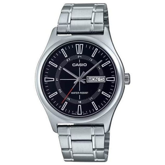 Casio – Argenté cadran noir – Classique pour homme – Avec dateur – Diamètre boîtier : 38mm – MTP-V006D-1C