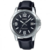 Casio – Noir – Cadran noir avec dateur – Bracelet en cuir noir – MTP-V004L-1B