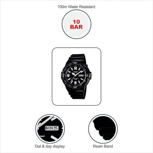 Casio – Dateur à 3h – Résistance à l’eau 100 mètres – MRW-200H-1B2VDF Casio – Dateur à 3h – Résistance à l’eau 100 mètres – MRW-200H-1B2VDF