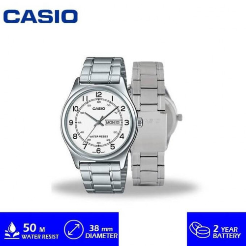 Casio – Homme – Cadran blanc – Dateur « mois/jour » – Acier inoxydable – MTP-V006D-7B2UDF Casio – Homme – Cadran blanc – Dateur « mois/jour » – Acier inoxydable – MTP-V006D-7B2UDF