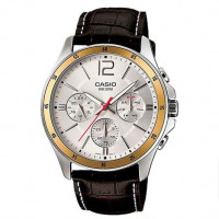 Casio – Montre homme doré argenté – Bracelet en cuir marron – MTP-1374L-7AVDF