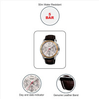 Casio – Montre homme doré argenté – Bracelet en cuir marron – MTP-1374L-7AVDF