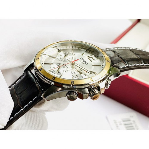 Casio – Montre homme doré argenté – Bracelet en cuir marron – MTP-1374L-7AVDF Casio – Montre homme doré argenté – Bracelet en cuir marron – MTP-1374L-7AVDF